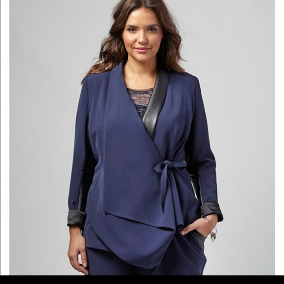 Lane Bryant Jackets & Blazers - Lane Bryant otis Draped faux leather blazer navy